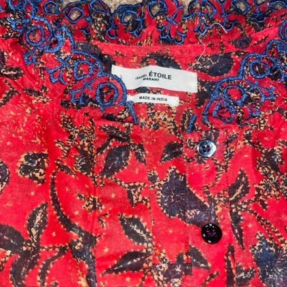 Isabel Marant Etoile Elina Floral Tiered Ruffle‎ Cinched Waist Midi Dress Red 12
